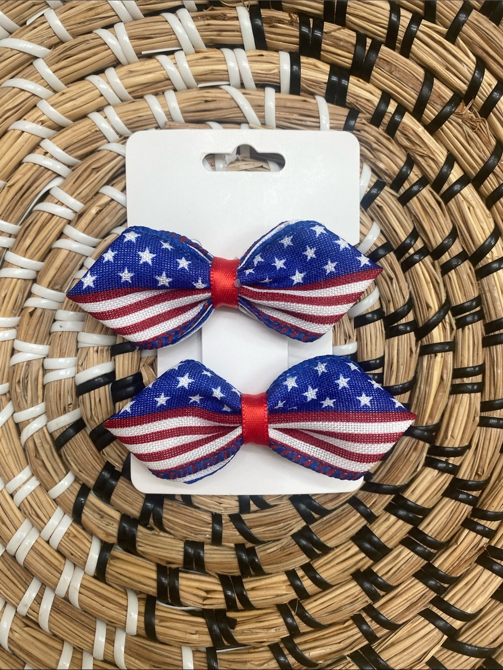 Hand Crafted Patriotic Star & Stripe Bow Hair Clips